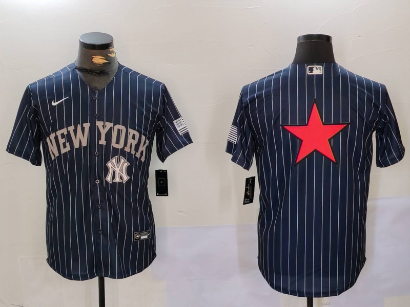 Men New York Yankees Blank Blue stripe joint name 2024 Nike MLB Jersey style 9127->nfl t-shirts->Sports Accessory